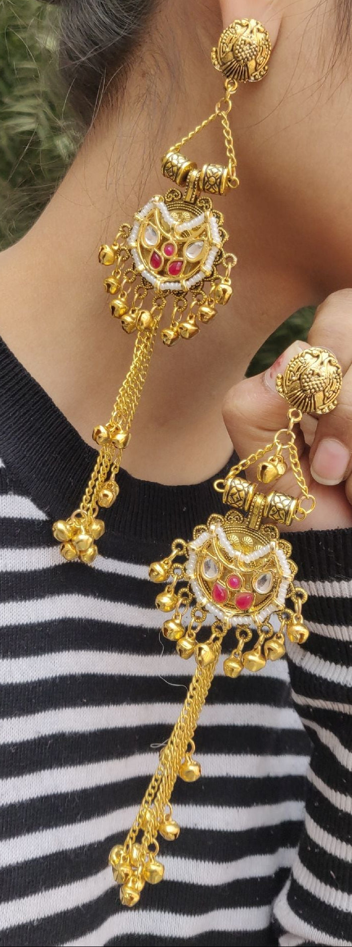 Gold Chandbali Earrings with Pearl Drops