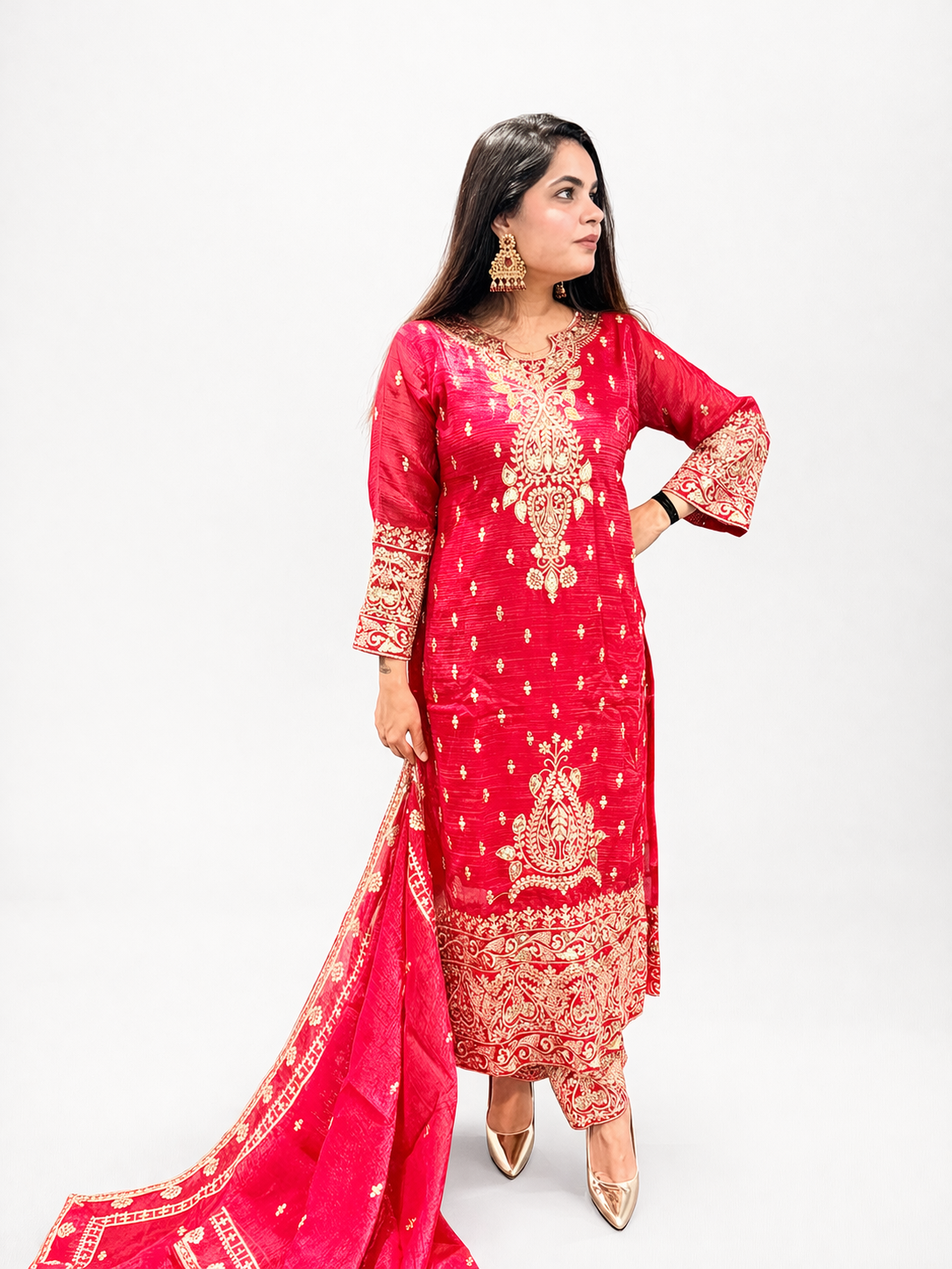 Red Zari Embroidered Suit Set