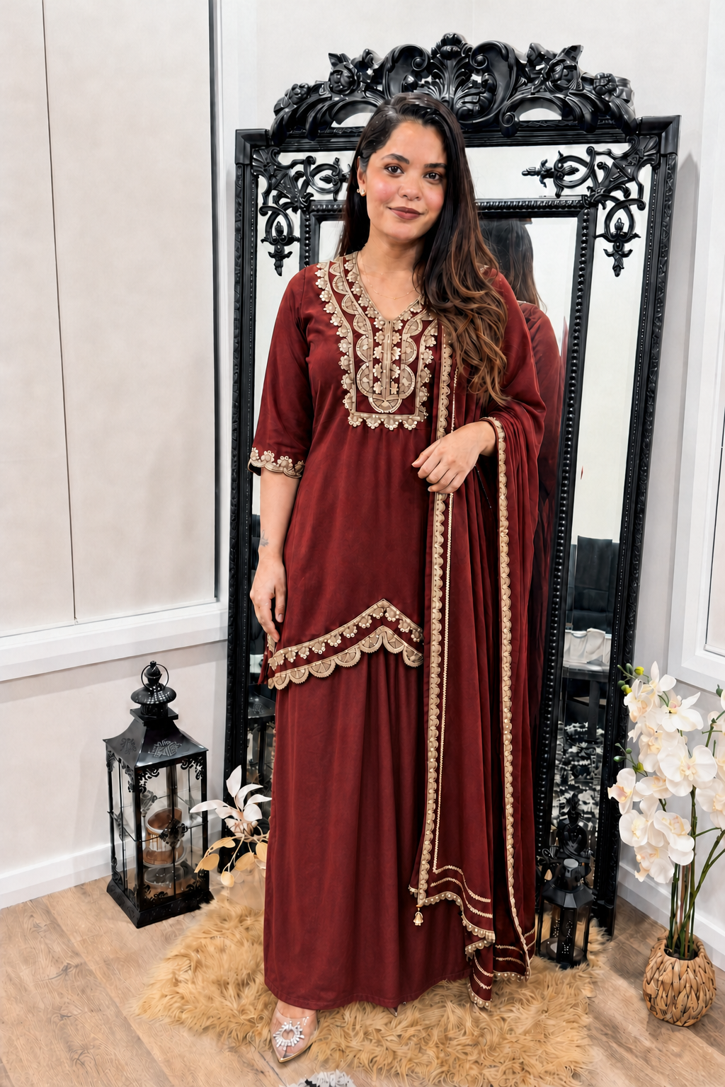 Gota Patti Embroidered Dhoti Suit Set with Dupatta