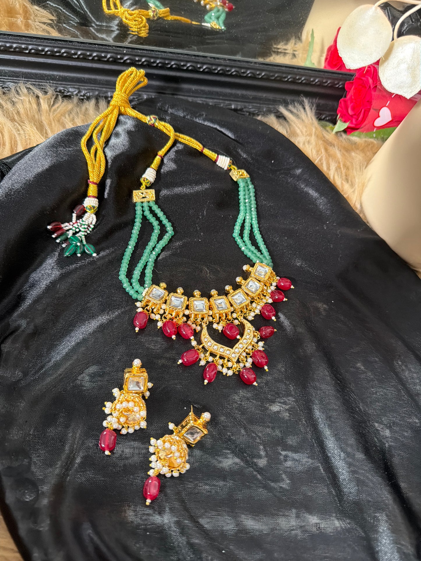 Ruby & Mint Polki Kundan Necklace Set