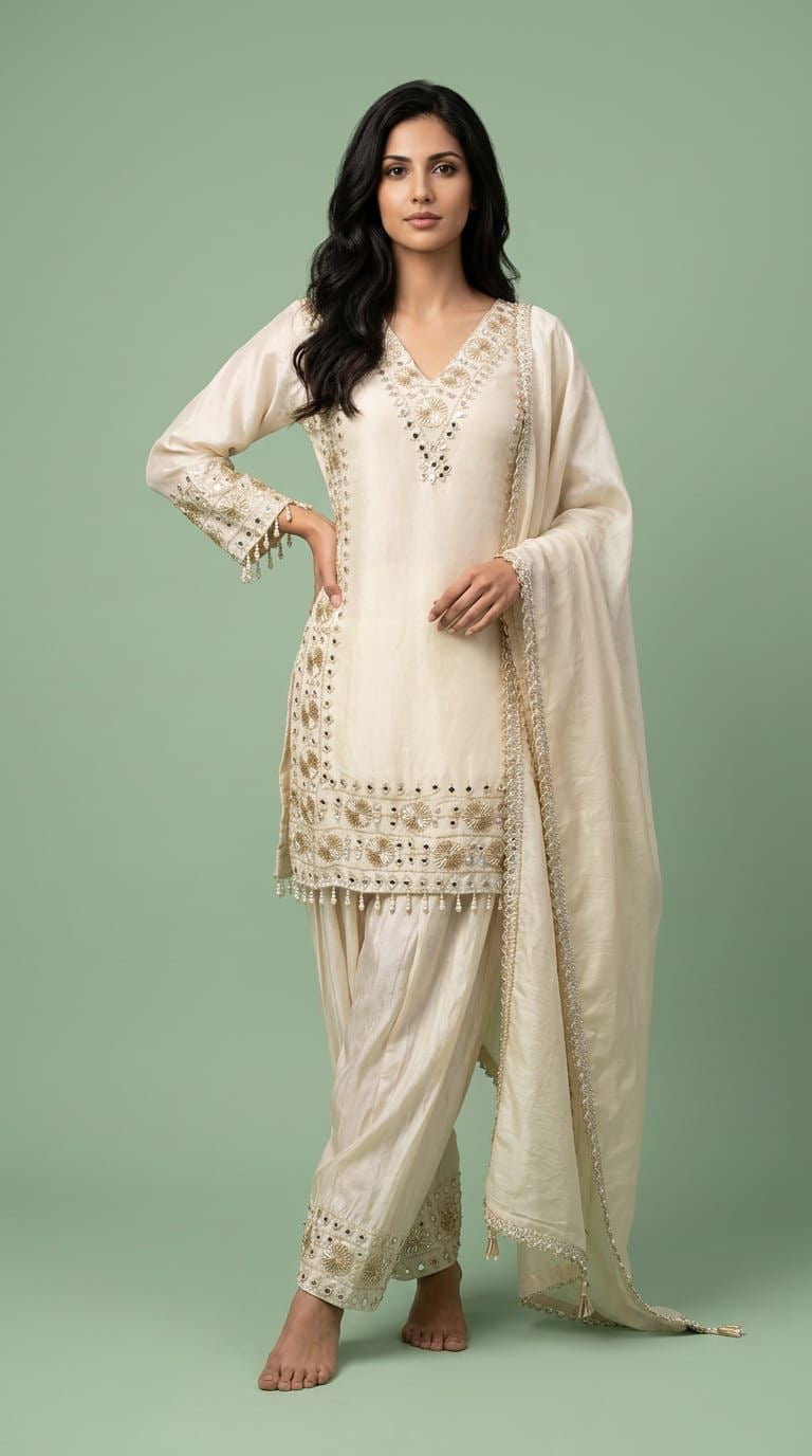 Ivory Mirror Work Salwar Suit with Dupatta