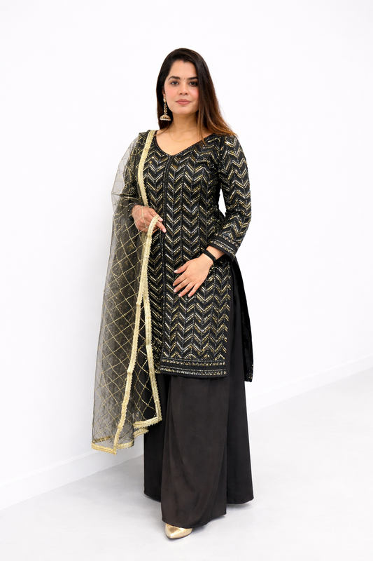 Black Chevron Sequin Suit Set