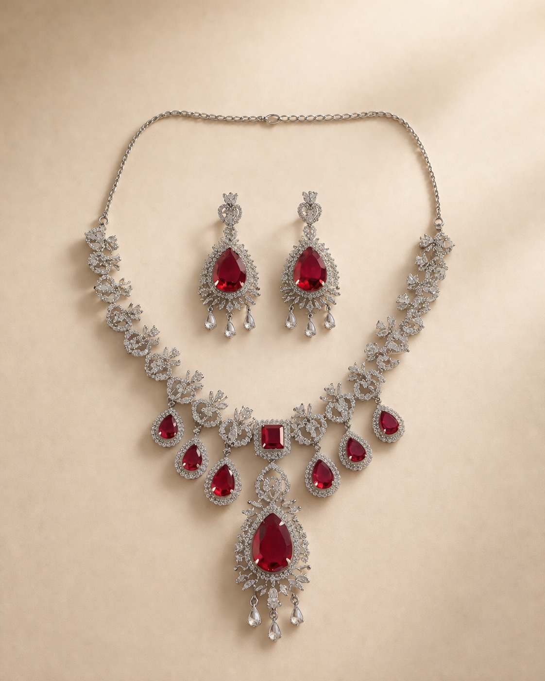 Ruby Royale AD Statement Necklace Set