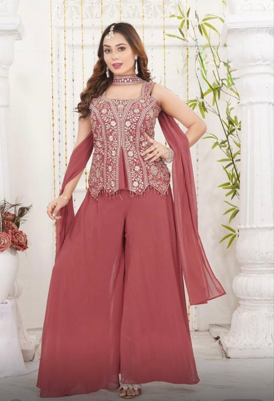 Embroidered Peplum Top with Palazzo & Dupatta – 3 Piece Set