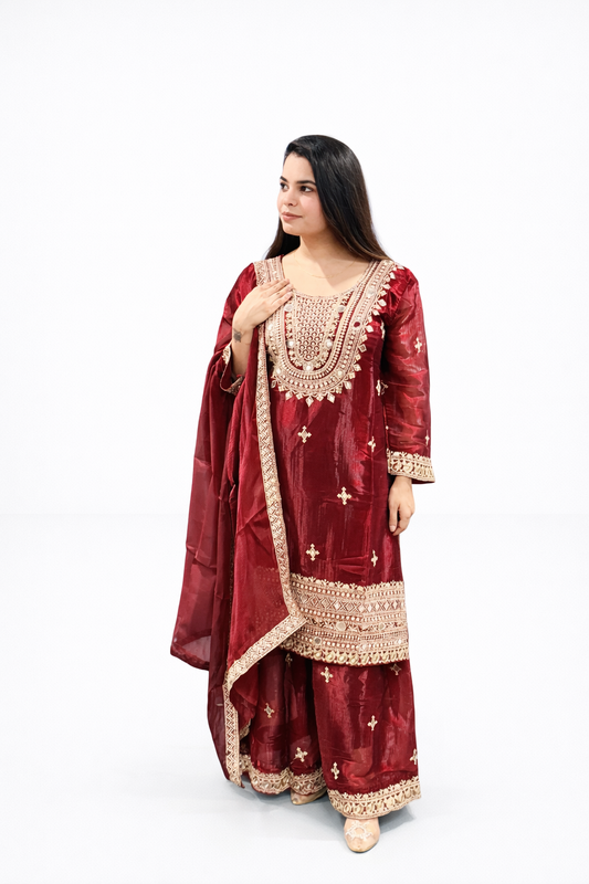 Pure GMY Silk Embroidered Sharara Set with Dupatta
