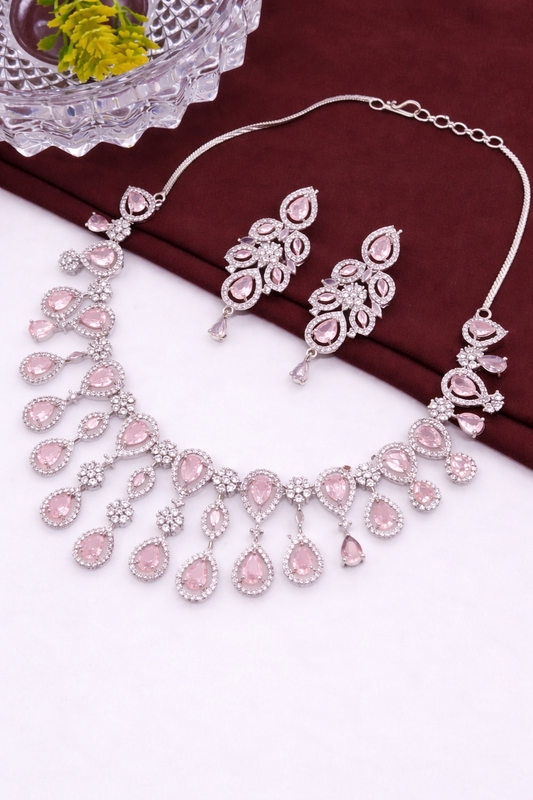 Blush Pink AD Necklace Set