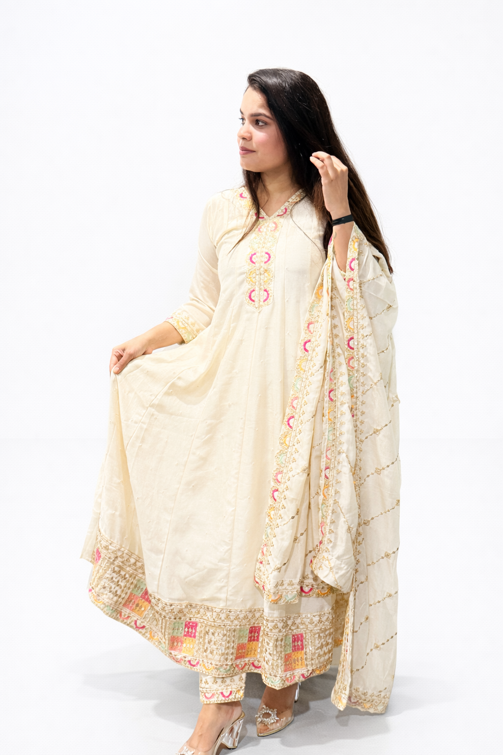 Ivory Embroidered Anarkali Suit Set