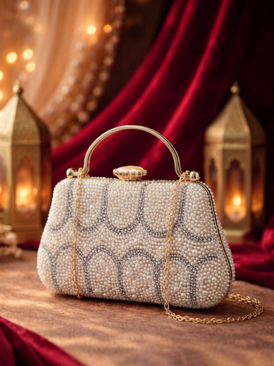 White Pearl Embellish Evening Clutch