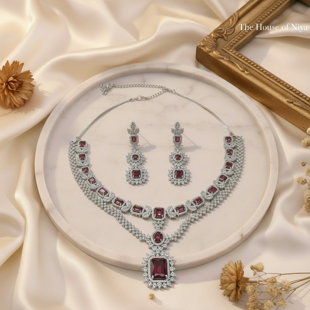 Ruby Red Royale AD Pendant Necklace Set