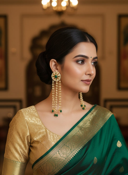 Gold Kundan Pearl Tassel Drop Earrings