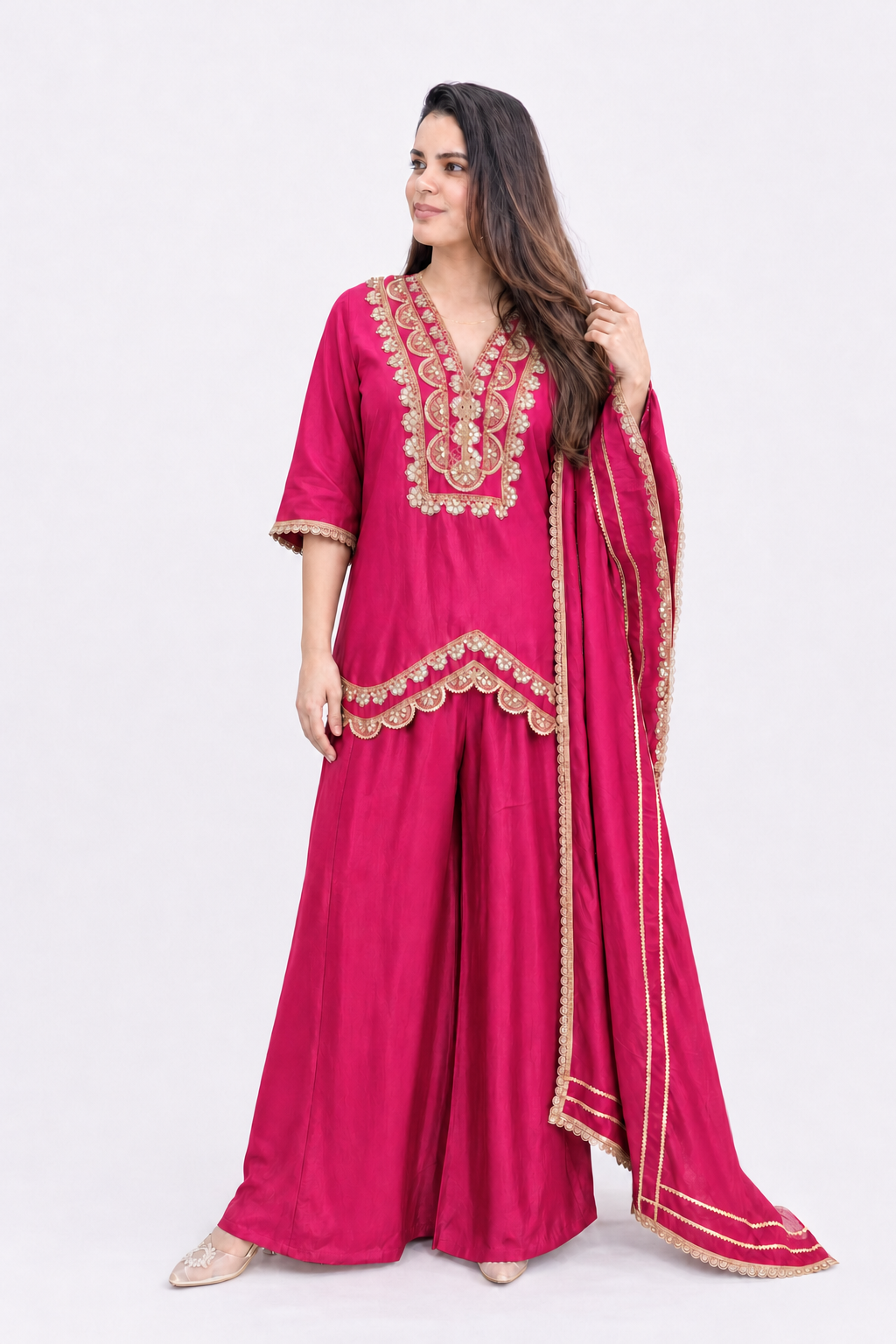 Gota Patti Embroidered Dhoti Suit Set with Dupatta