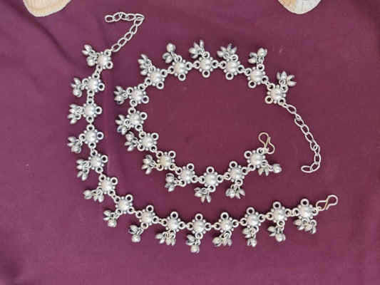 German Silver Pearl Flower Anklet Set