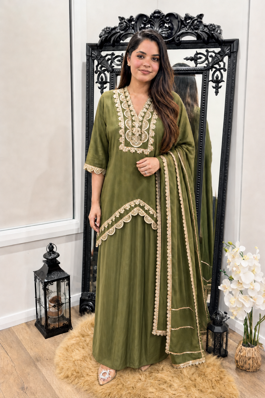 Gota Patti Embroidered Dhoti Suit Set with Dupatta