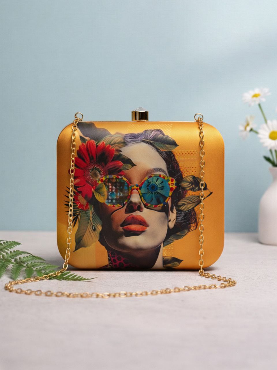 Printed Satin Square Clutch