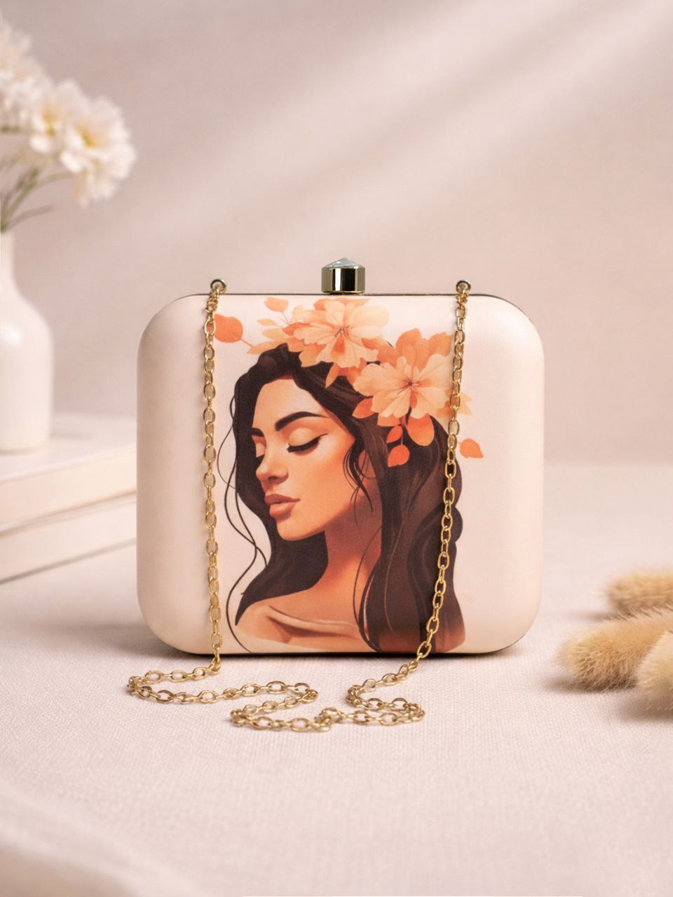 Printed Satin Square Clutch