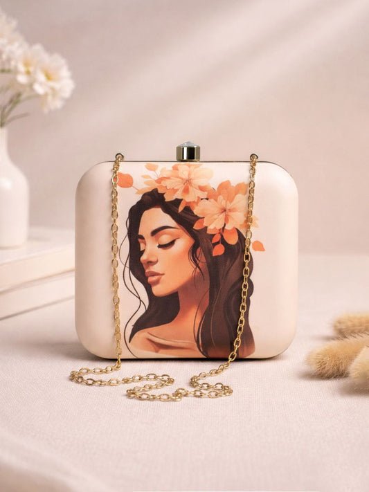 Printed Satin Square Clutch