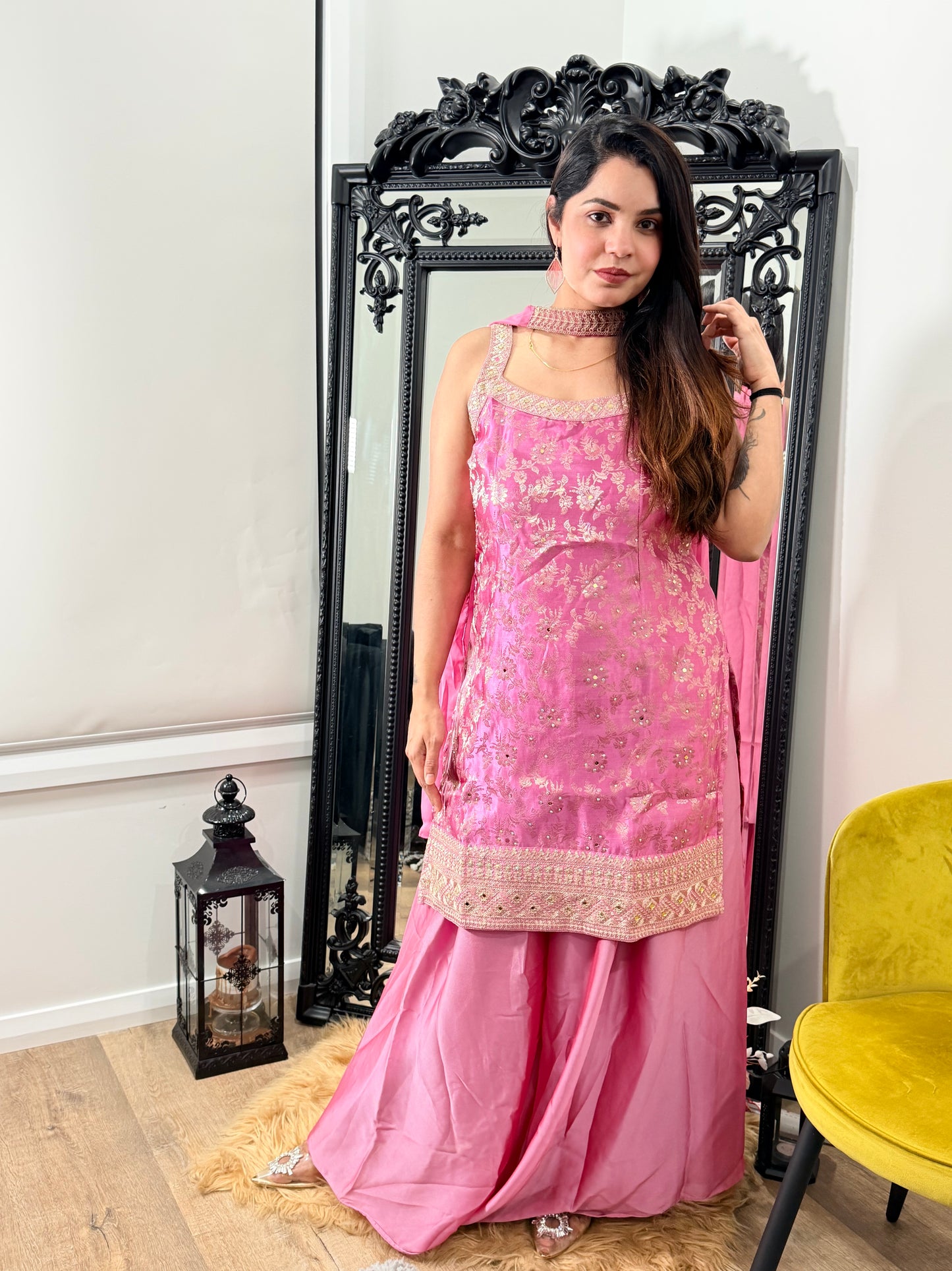 Pink Embroidered Sharara Set with Dupatta