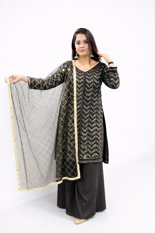 Black Chevron Sequin Suit Set