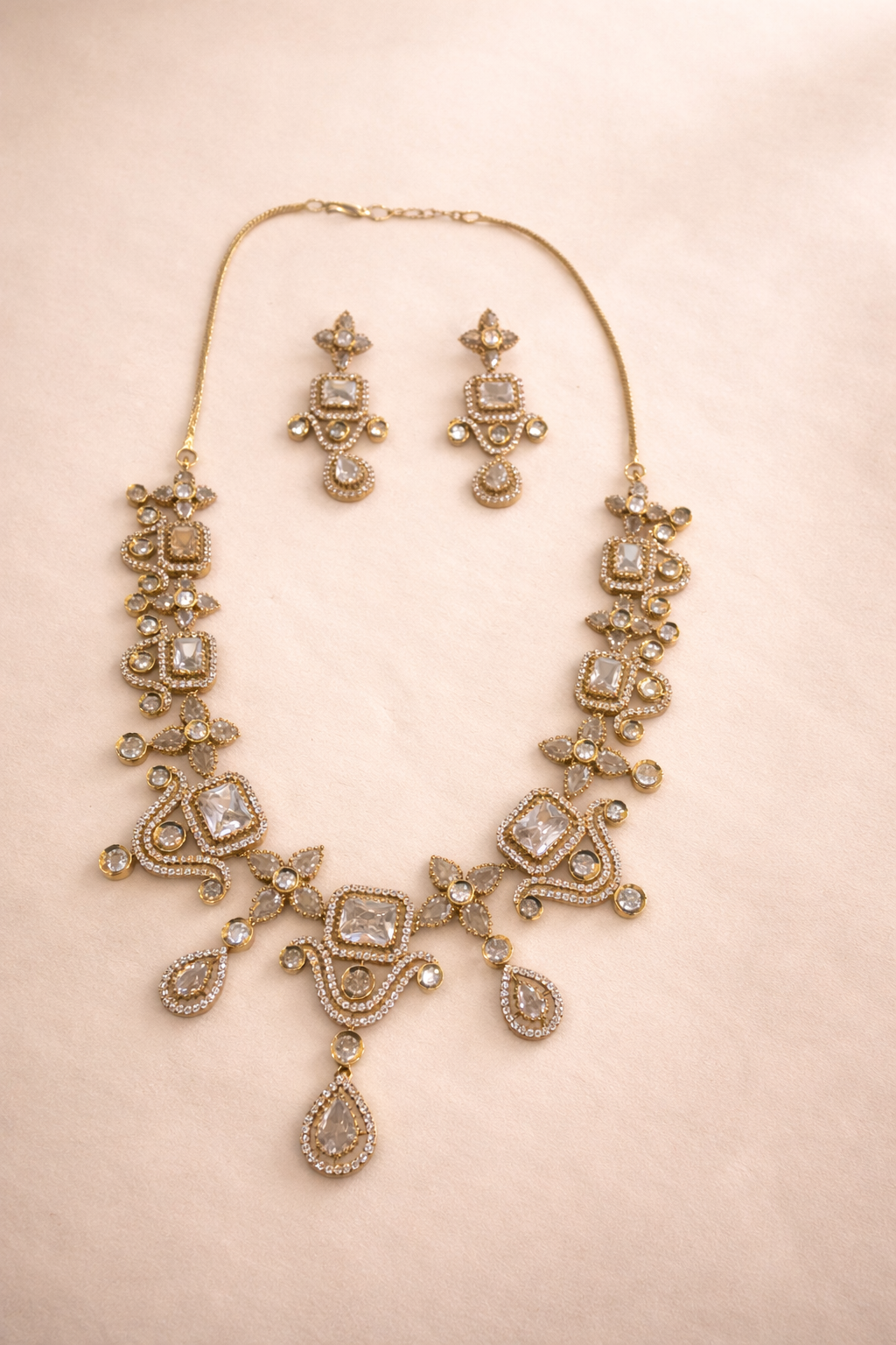 Gold Polki AD Necklace Set