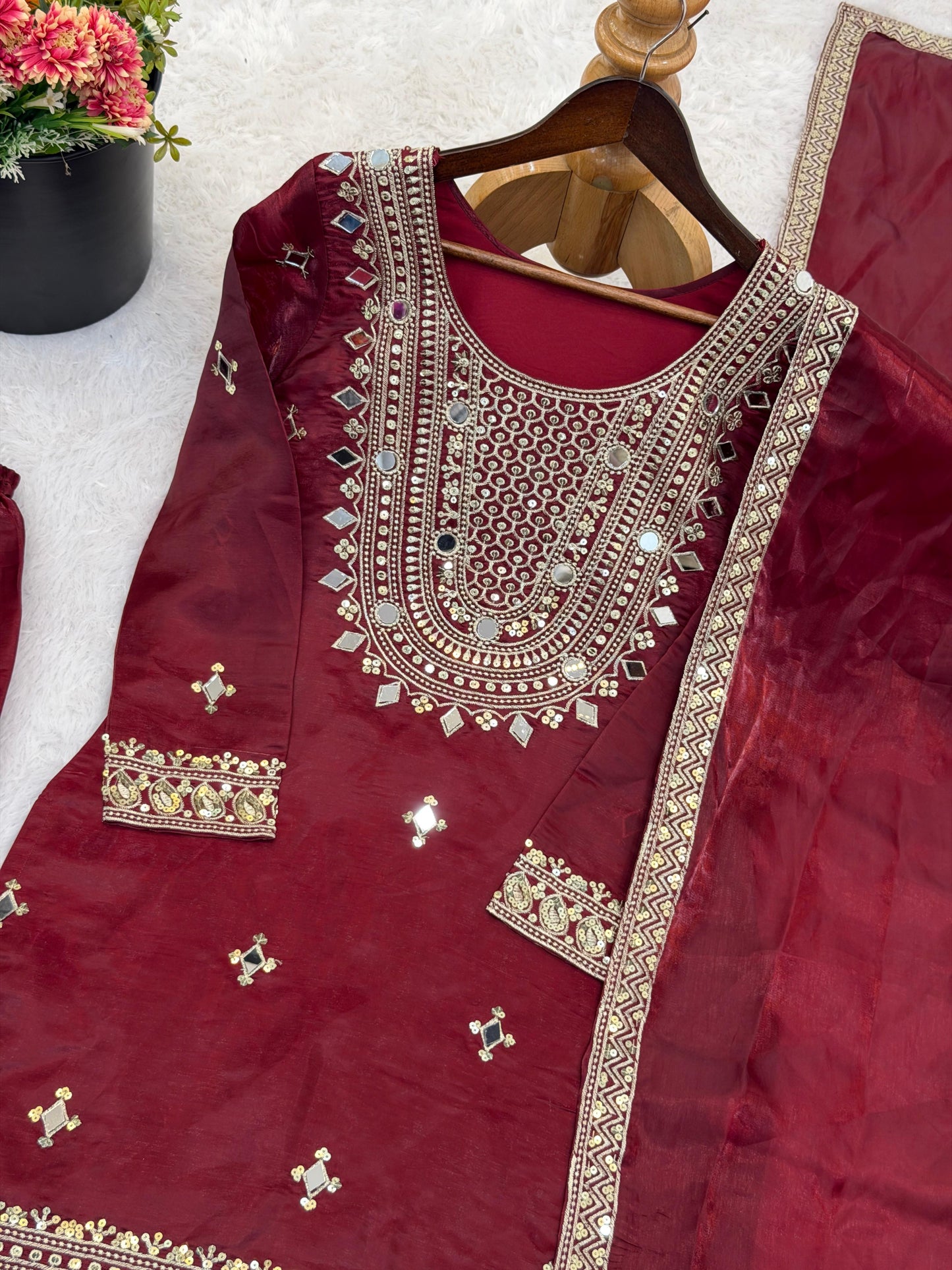 Pure GMY Silk Embroidered Sharara Set with Dupatta