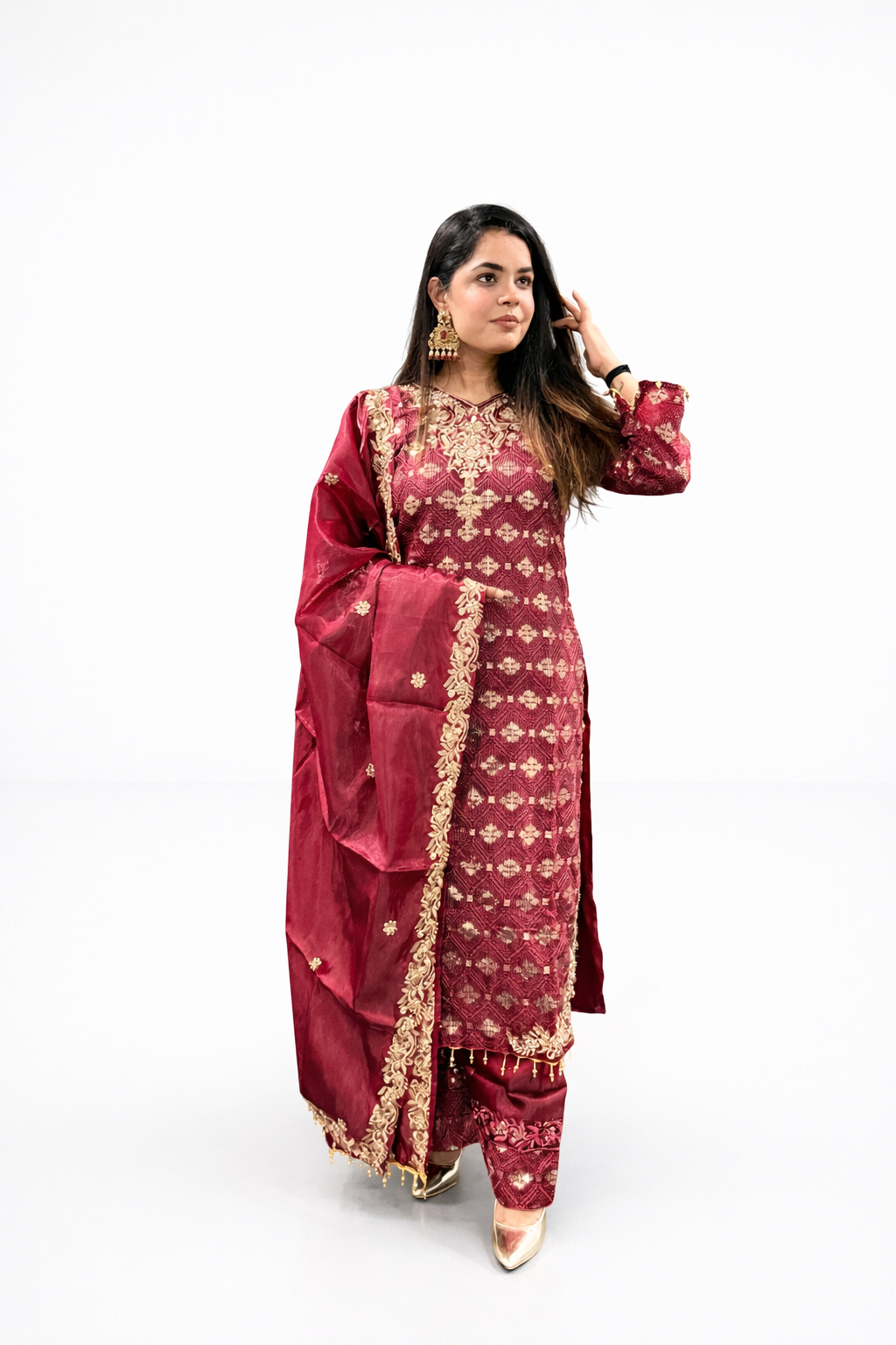 Maroon Zari Embroidered Suit Set
