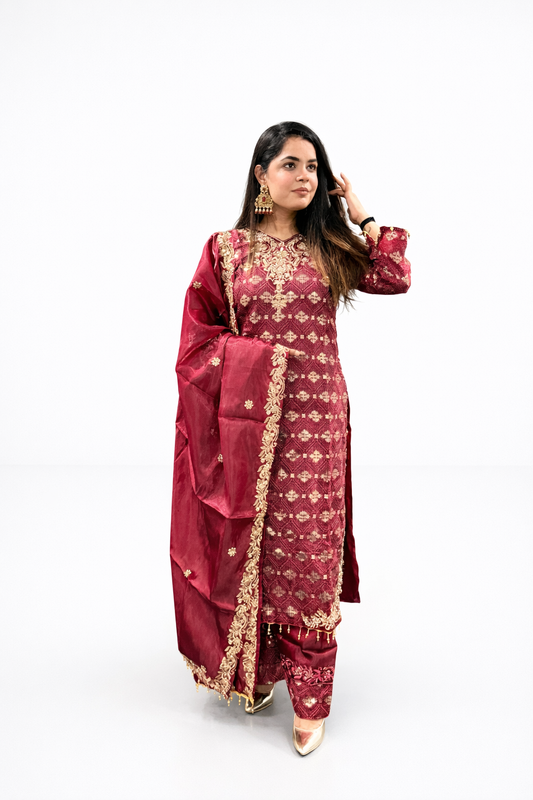 Maroon Zari Embroidered Suit Set