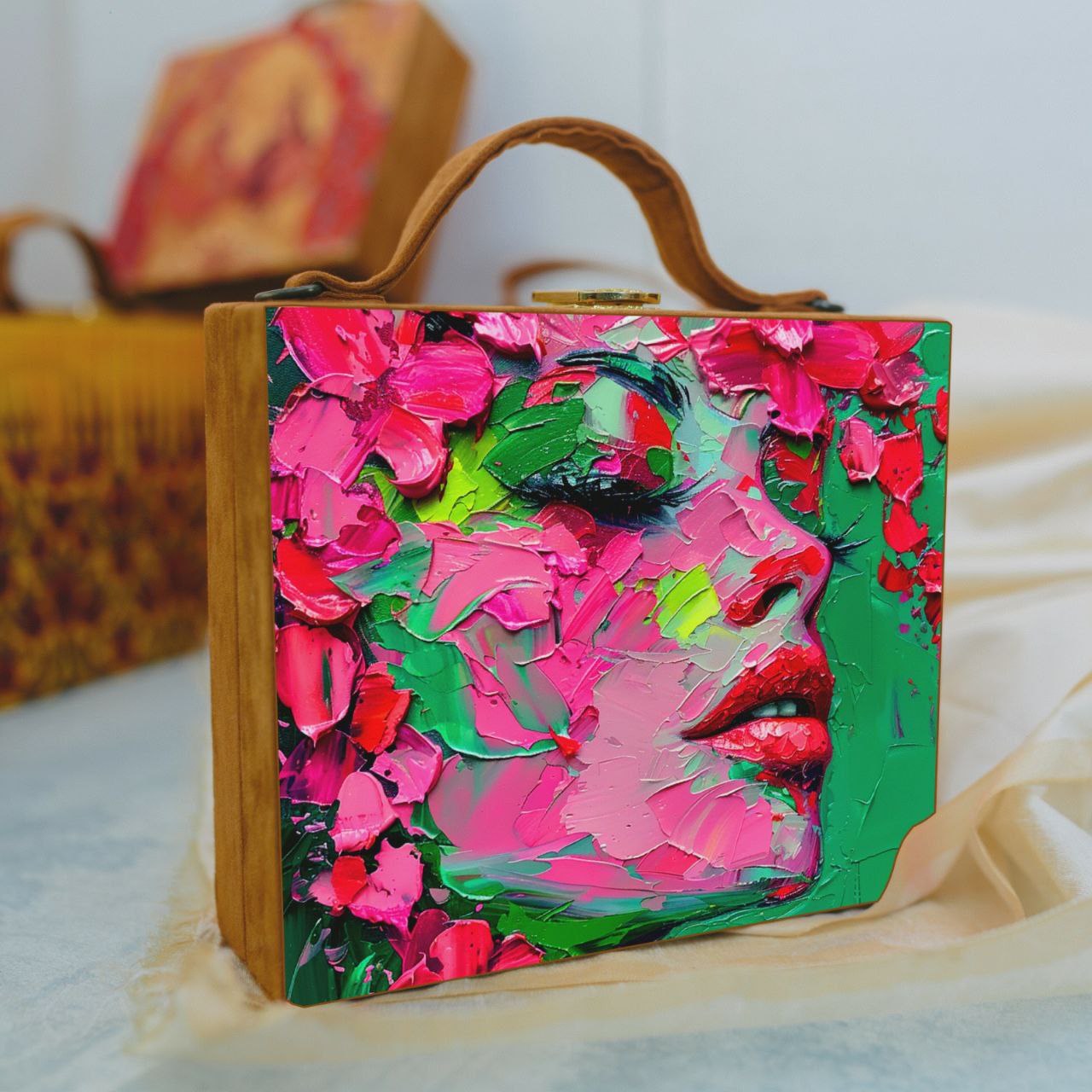 Suitcase Style Printed Satin Clutch