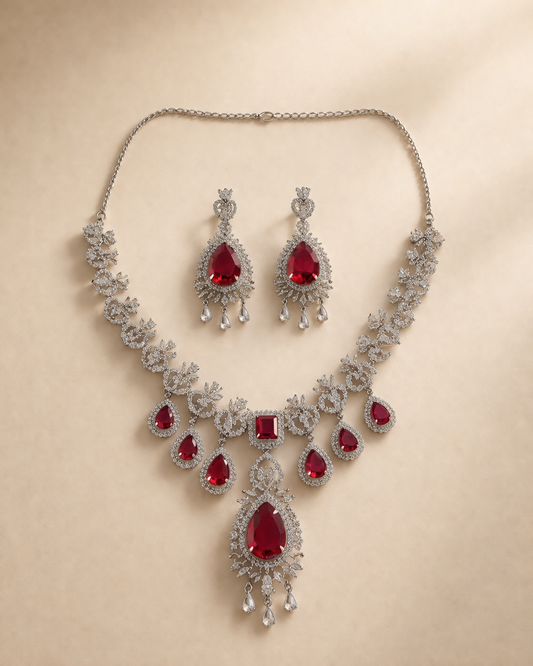 Ruby Royale AD Statement Necklace Set