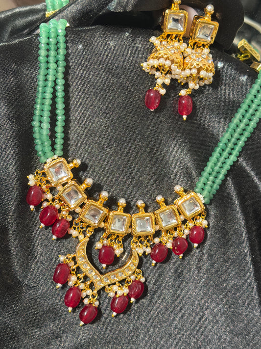 Ruby & Mint Polki Kundan Necklace Set