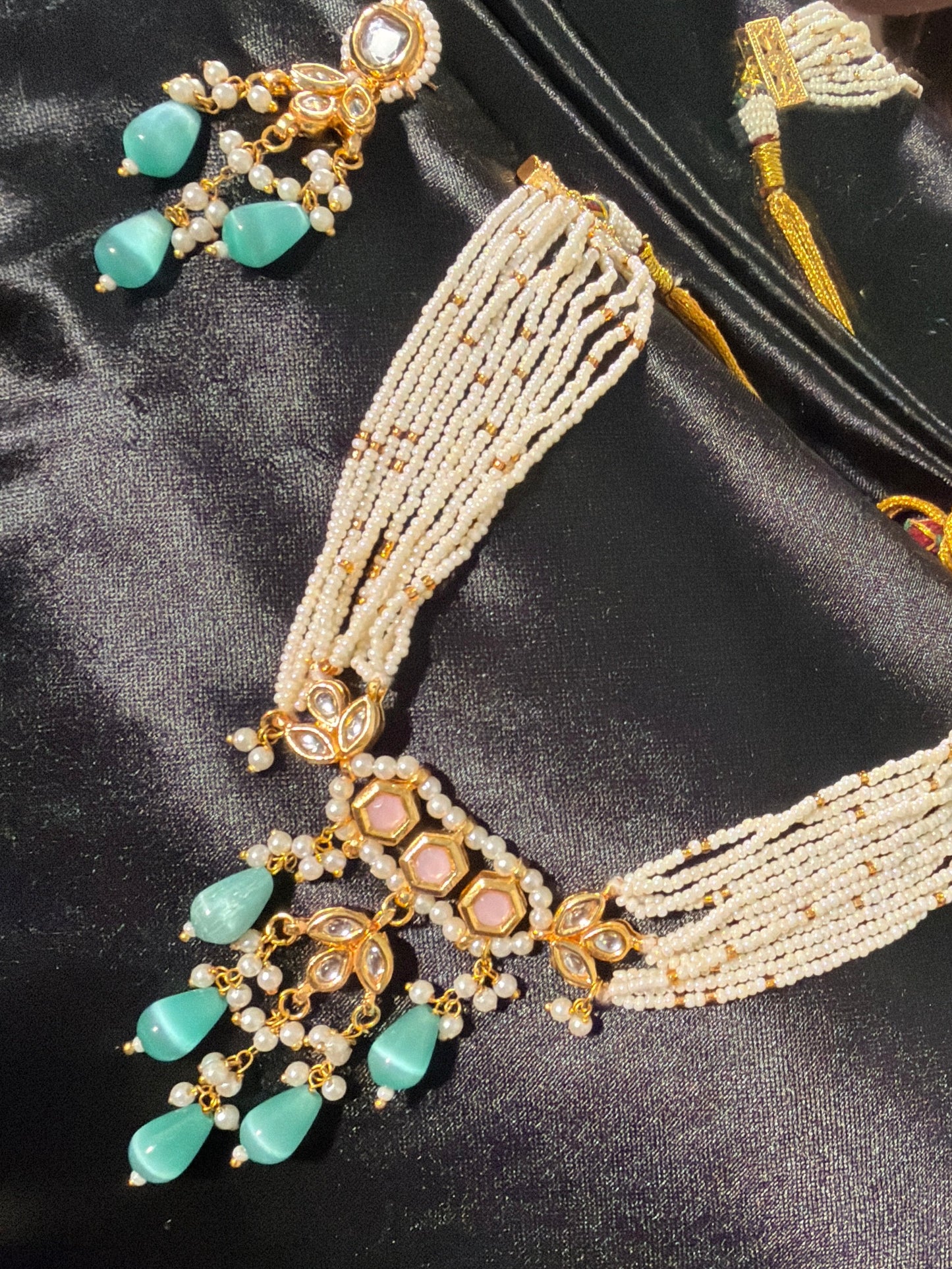 Aqua Pearl Multi-Strand Kundan Choker Set
