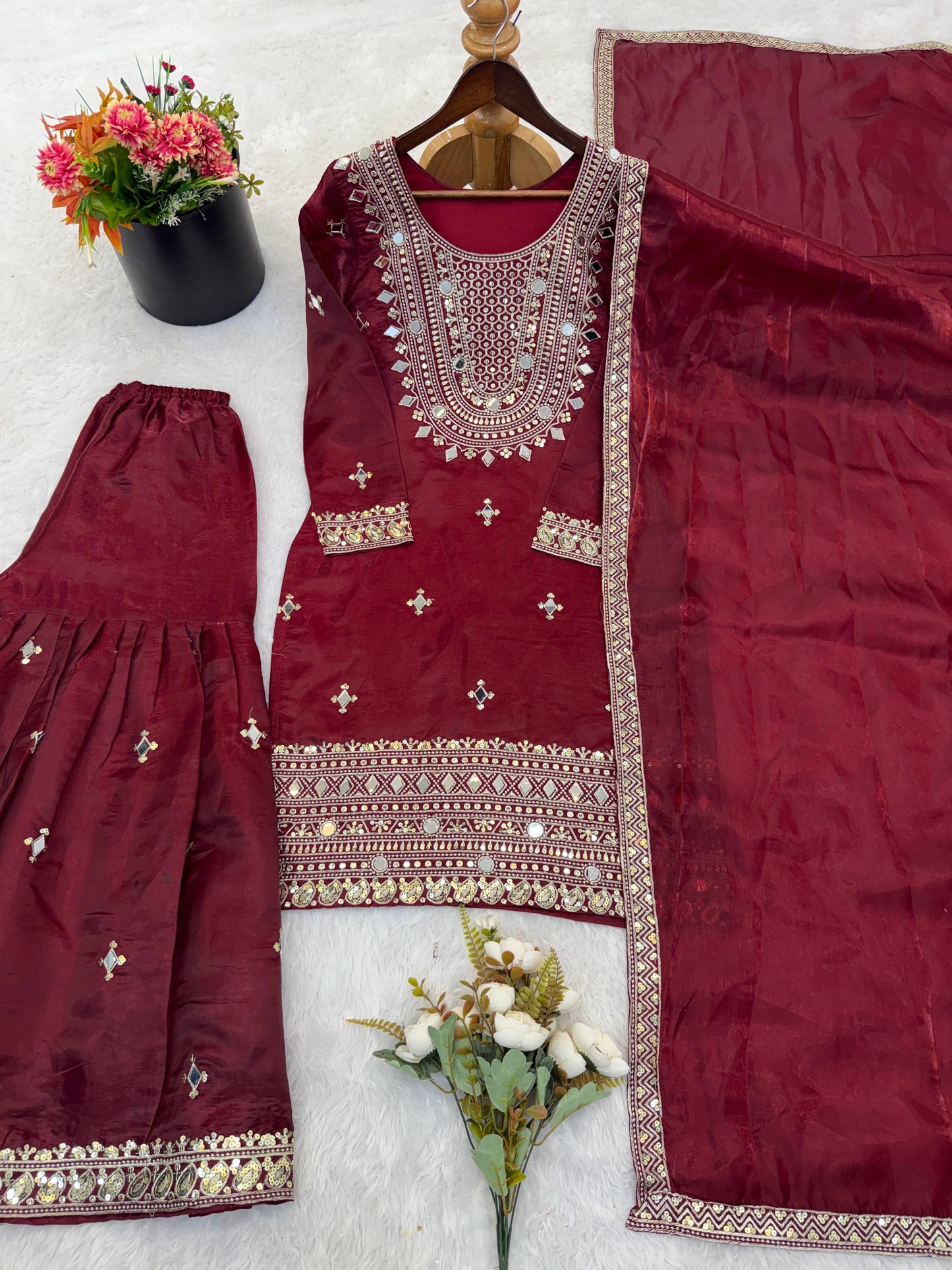 Pure GMY Silk Embroidered Sharara Set with Dupatta