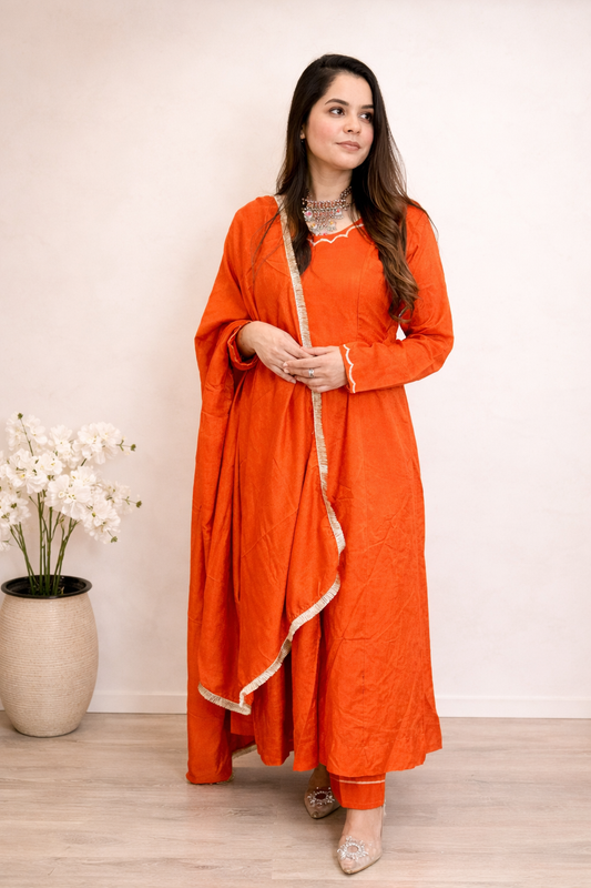 Orange Anarkali Suit with Dupatta