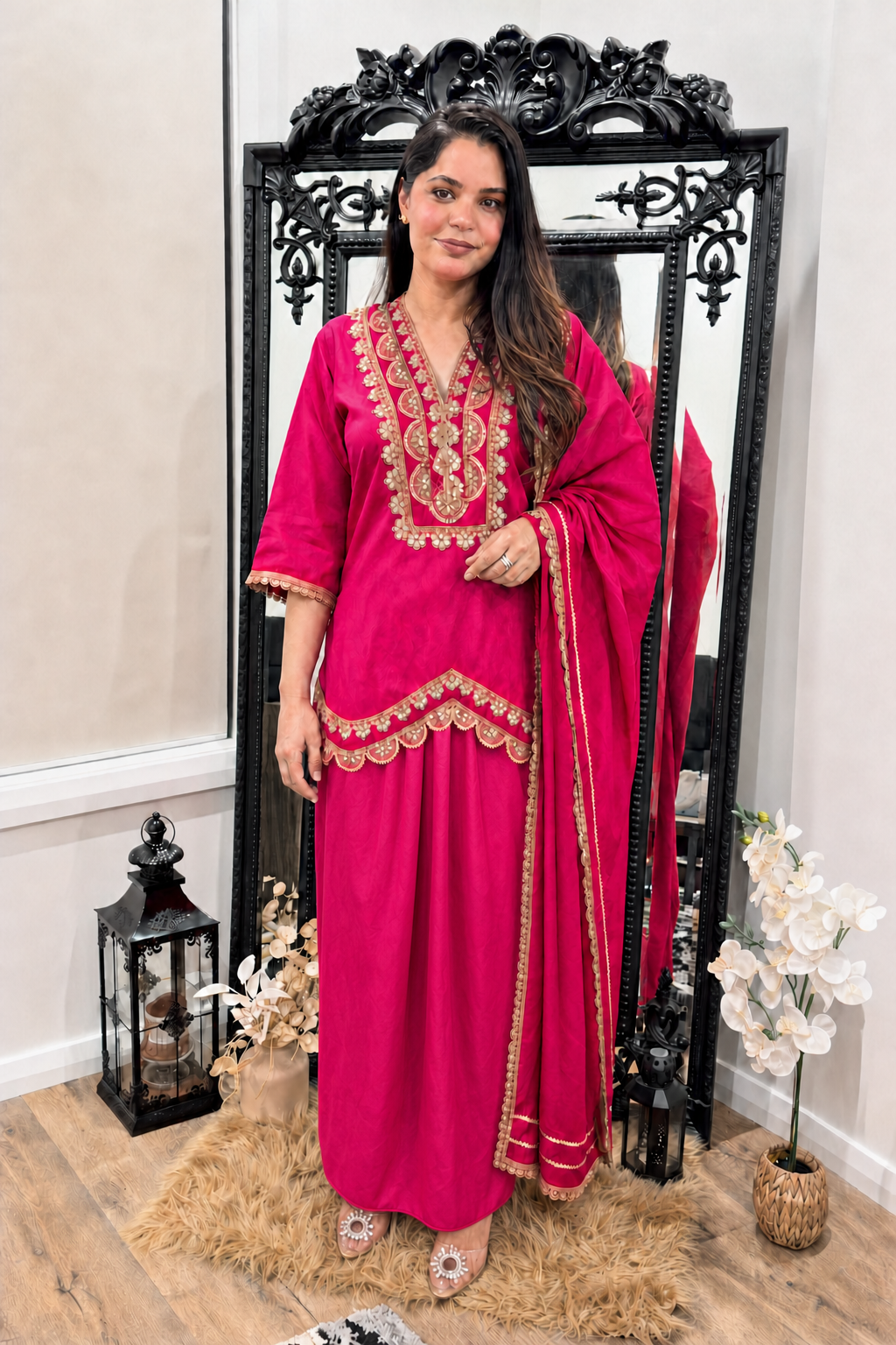 Gota Patti Embroidered Dhoti Suit Set with Dupatta