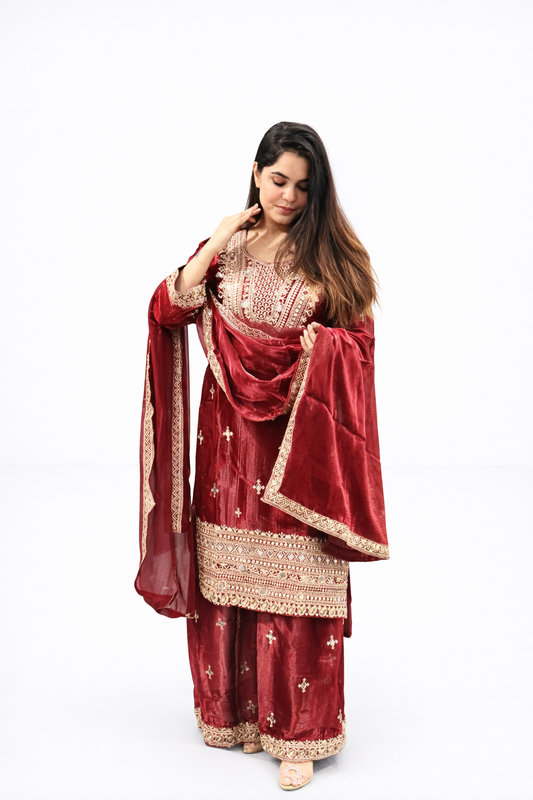 Pure GMY Silk Embroidered Sharara Set with Dupatta