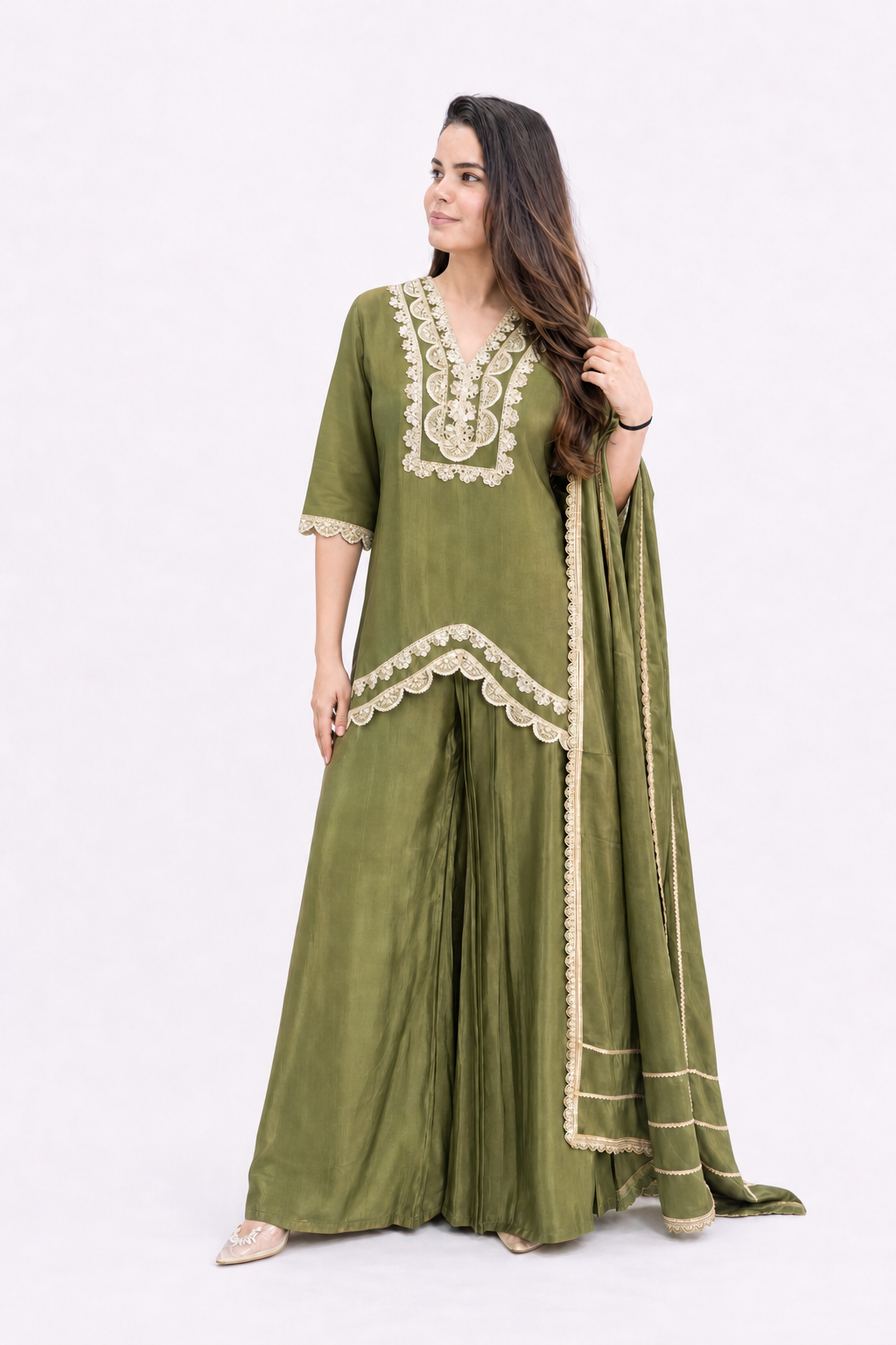 Gota Patti Embroidered Dhoti Suit Set with Dupatta