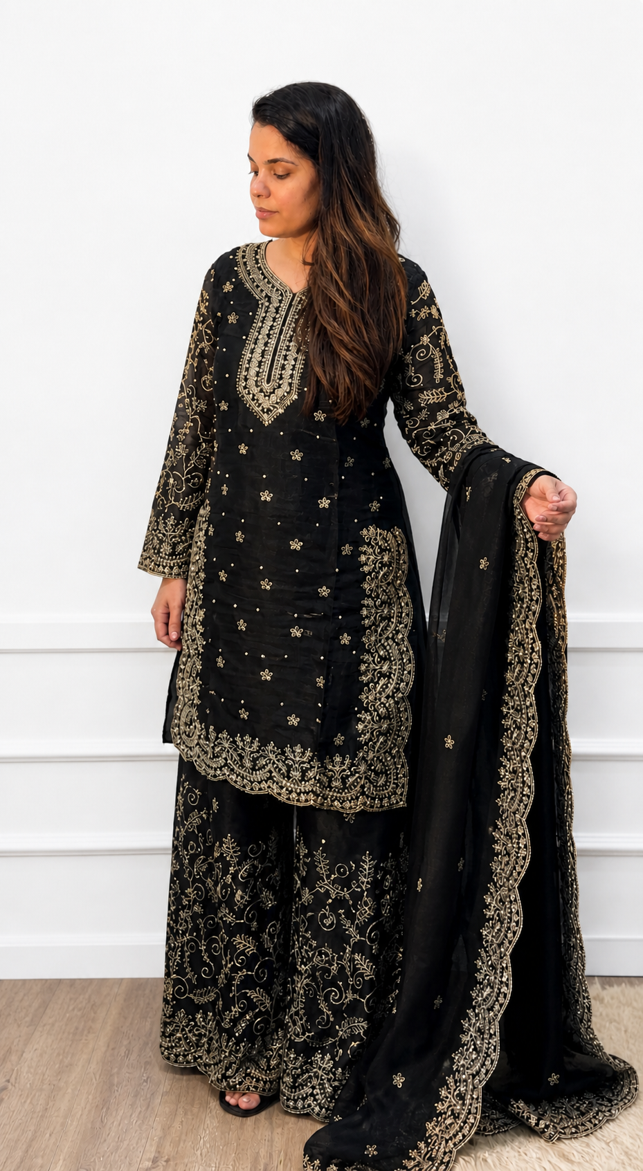 Black Embroidered Sharara Set