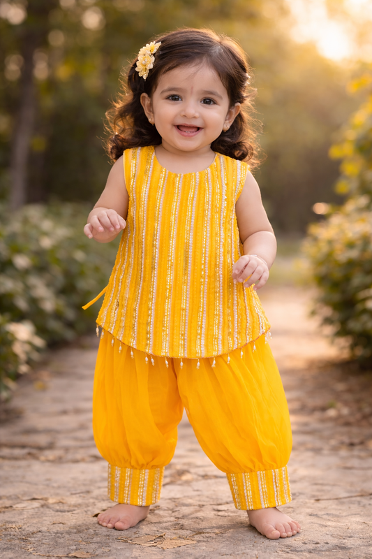 Girls Yellow Kurti Pathani Set – Sunshine Yellow