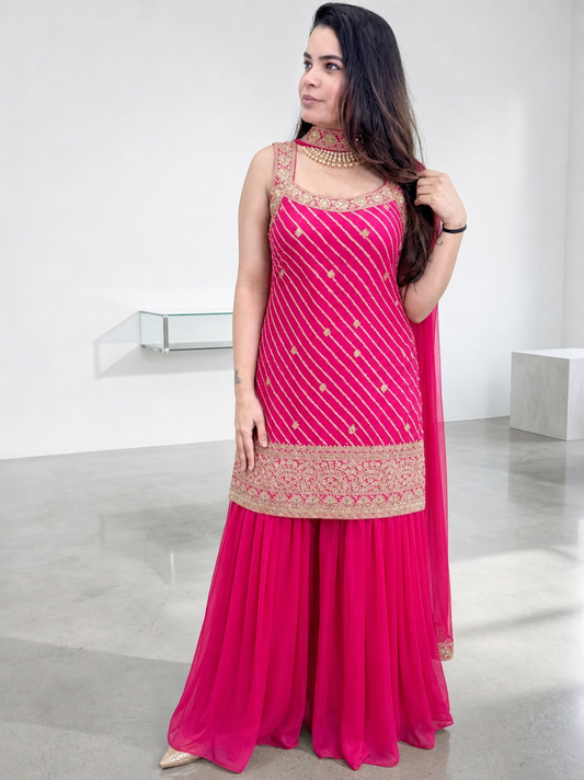Pink Leheriya Sharara Suit