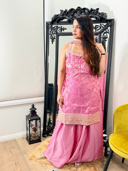 Pink Embroidered Sharara Set with Dupatta