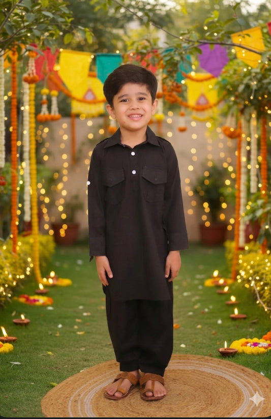 Boys Black Pathani suit