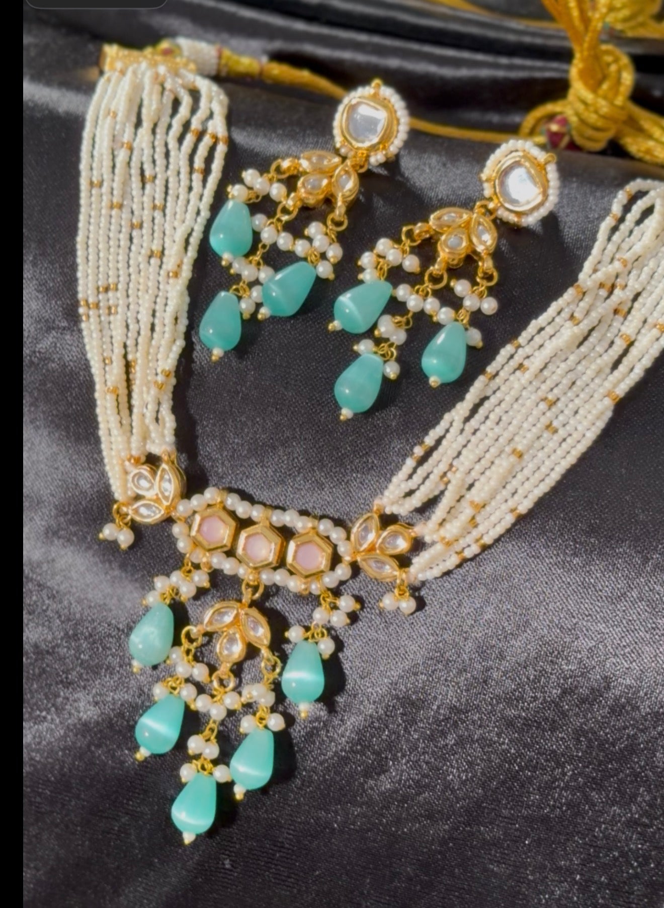 Aqua Pearl Multi-Strand Kundan Choker Set
