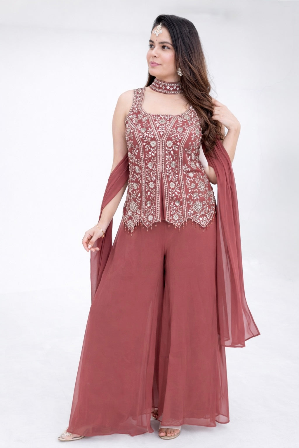 Embroidered Peplum Top with Palazzo & Dupatta – 3 Piece Set