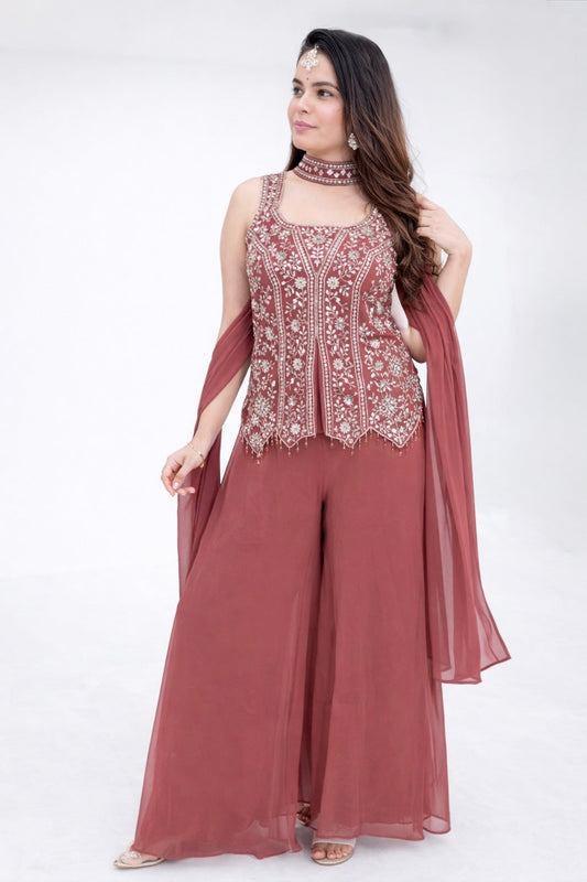 Embroidered Peplum Top with Palazzo & Dupatta – 3 Piece Set
