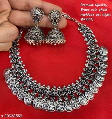 German Silver Lakshmi Coin Ethnic Choker Necklace Set