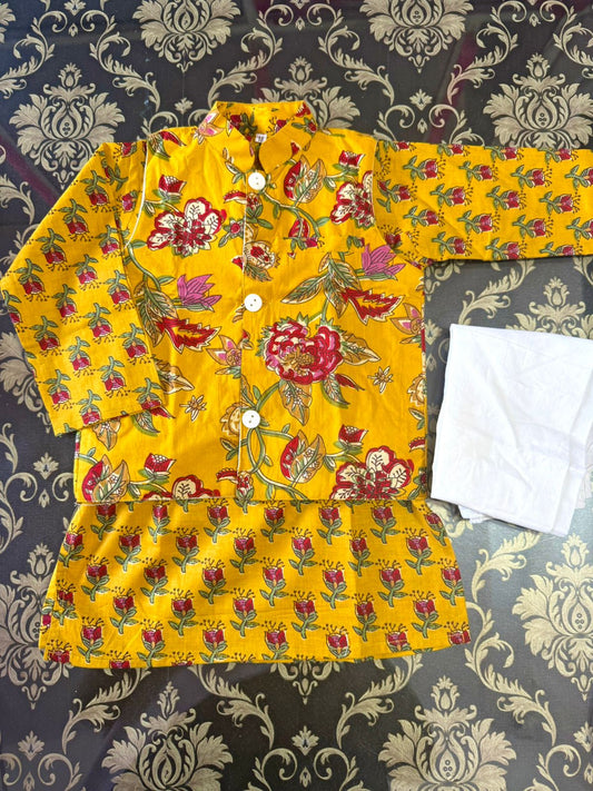 Boys Yellow Kurta Pajama with Jacket - 3 piece set