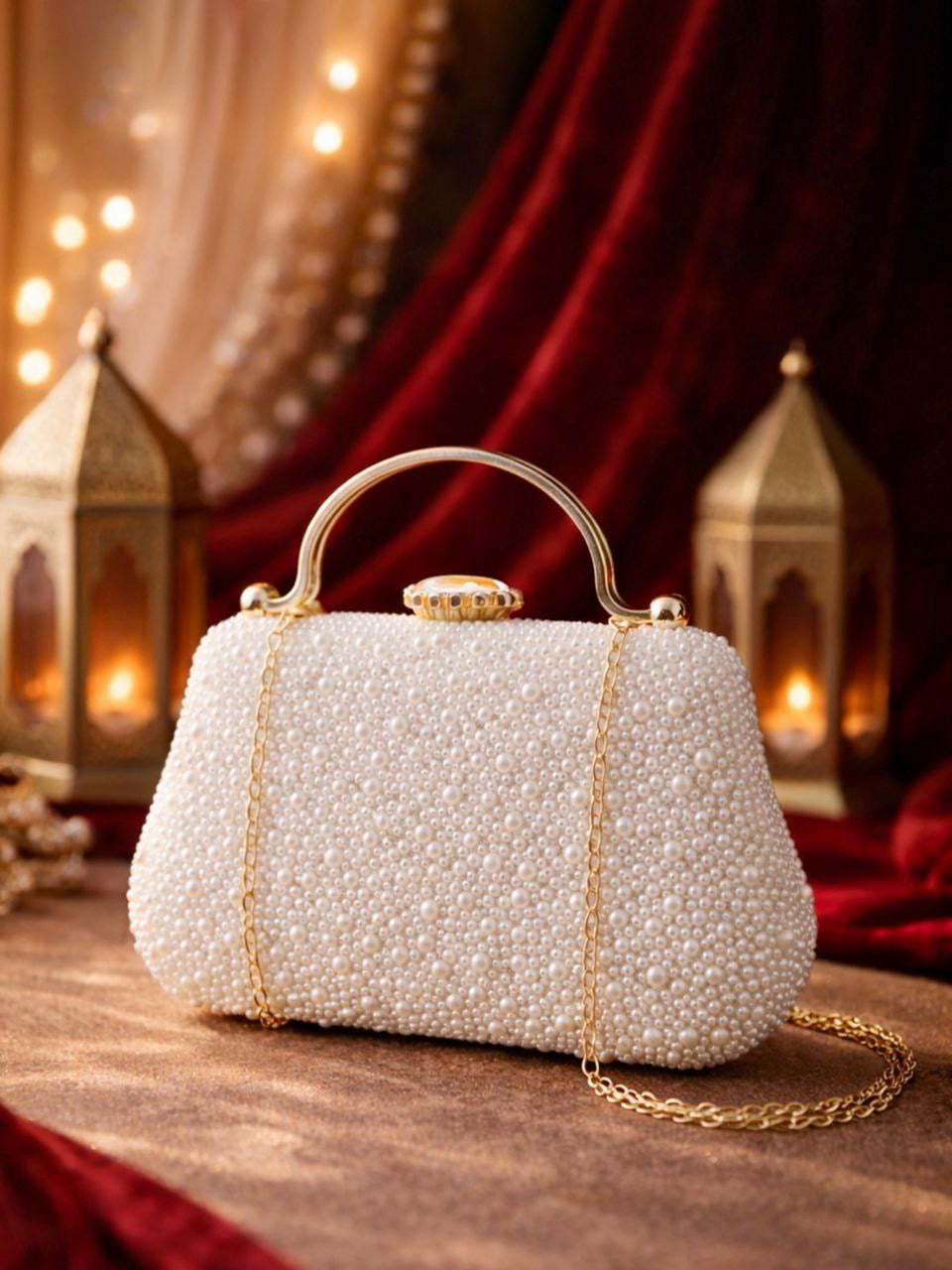 White Pearl Embellish Evening Clutch