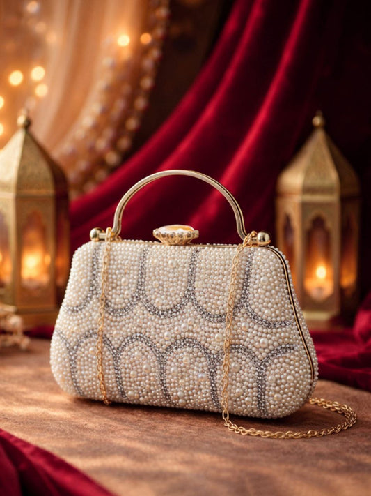 White Pearl Embellish Evening Clutch