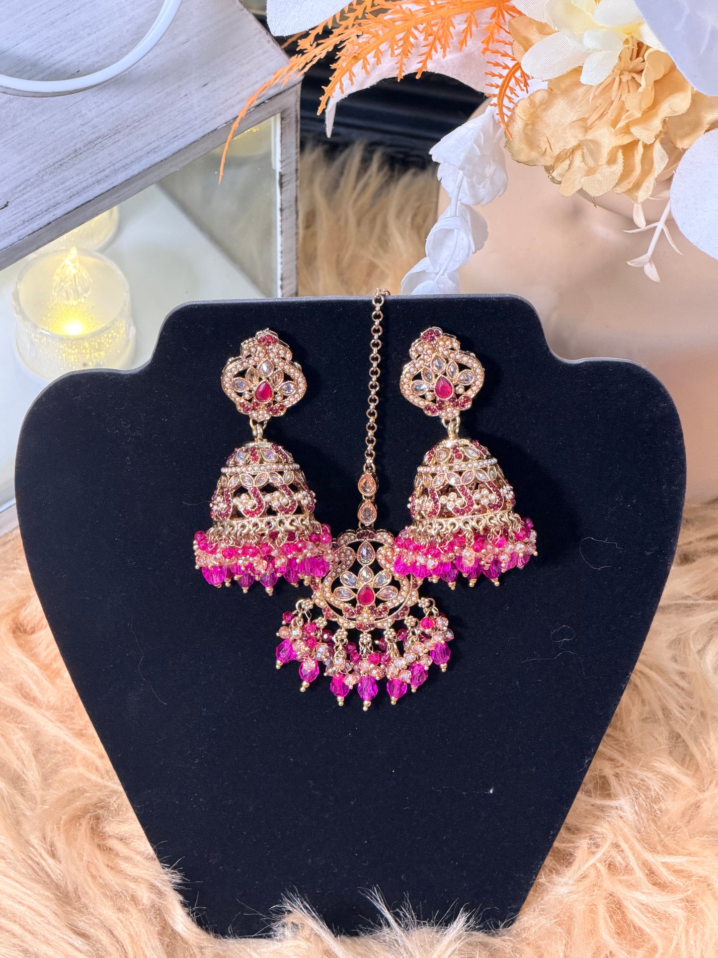 Hot Pink Jhumka & Tikka Set