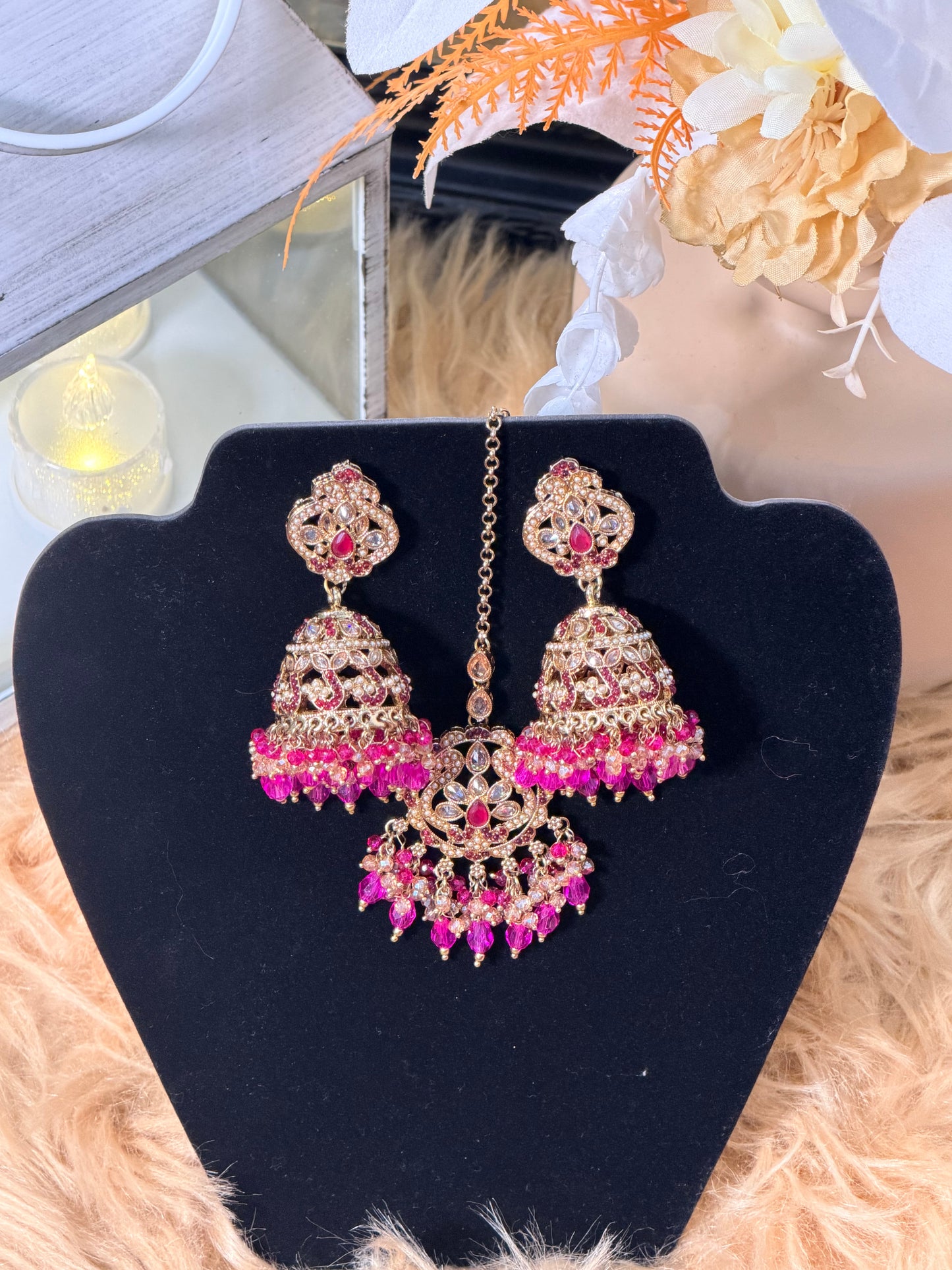 Hot Pink Jhumka & Tikka Set