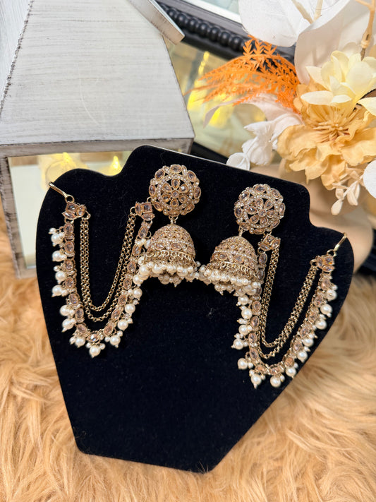Jhumkis with Pearl Chain Drops & Tikka Set